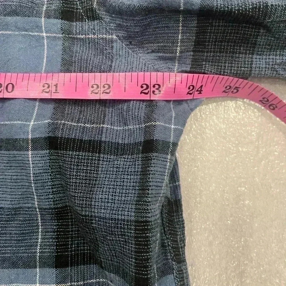 [XL] Bruno Washable Linen Mens Blue Plaid Linen Blend S/S Button Up  Shirt - Picture 5 of 6